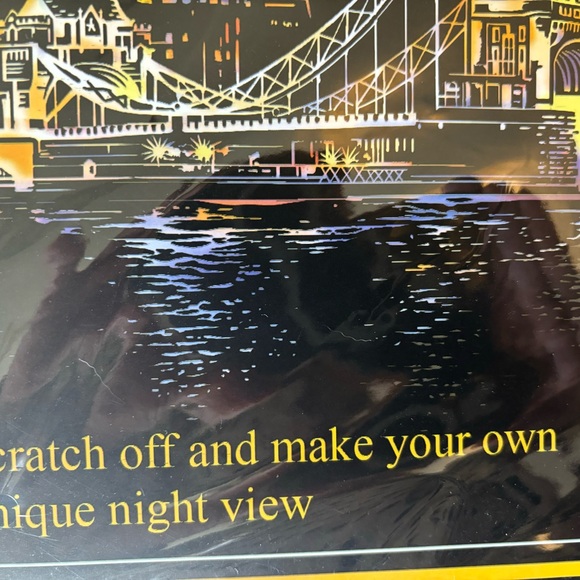 YUELU 'SCRATCH ART' Painting - Colorful City Lot Tower Bridge London - Picture 5 of 6